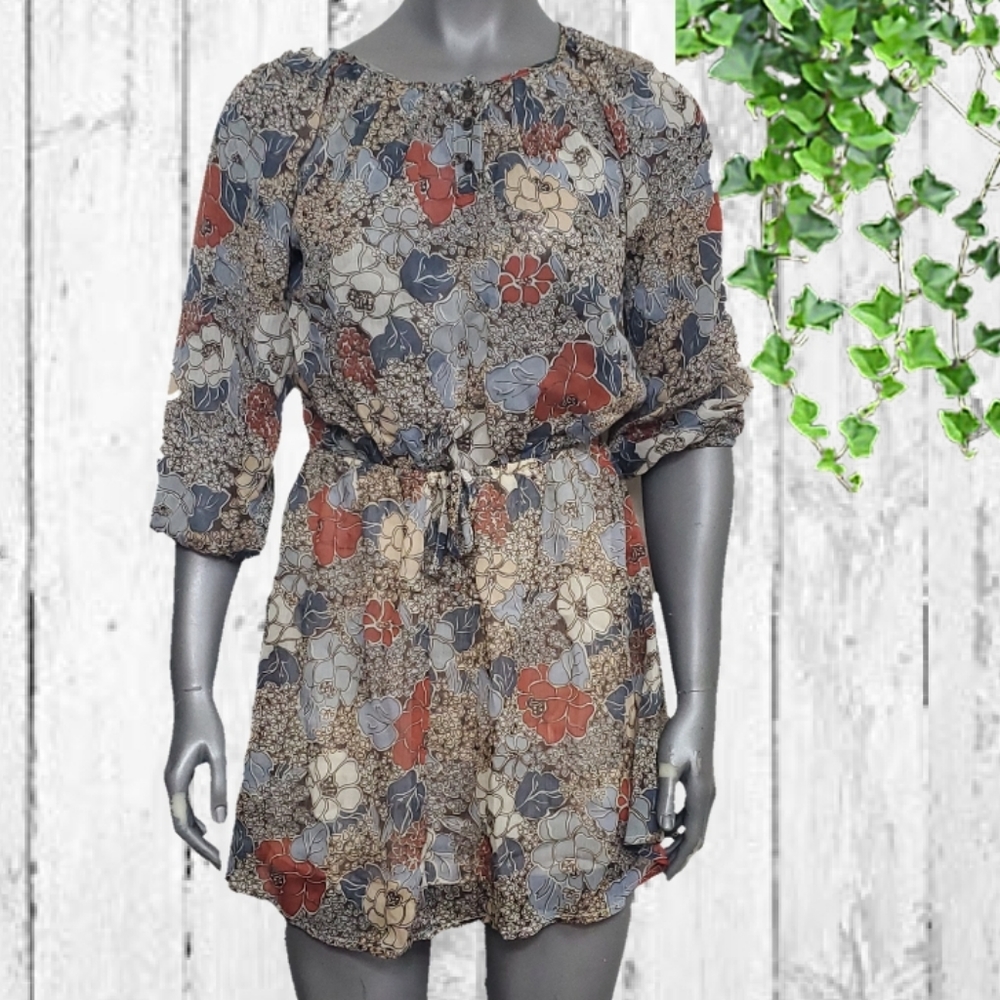 Mimi Chica Floral Maiden Tie Waist Tunic Mini